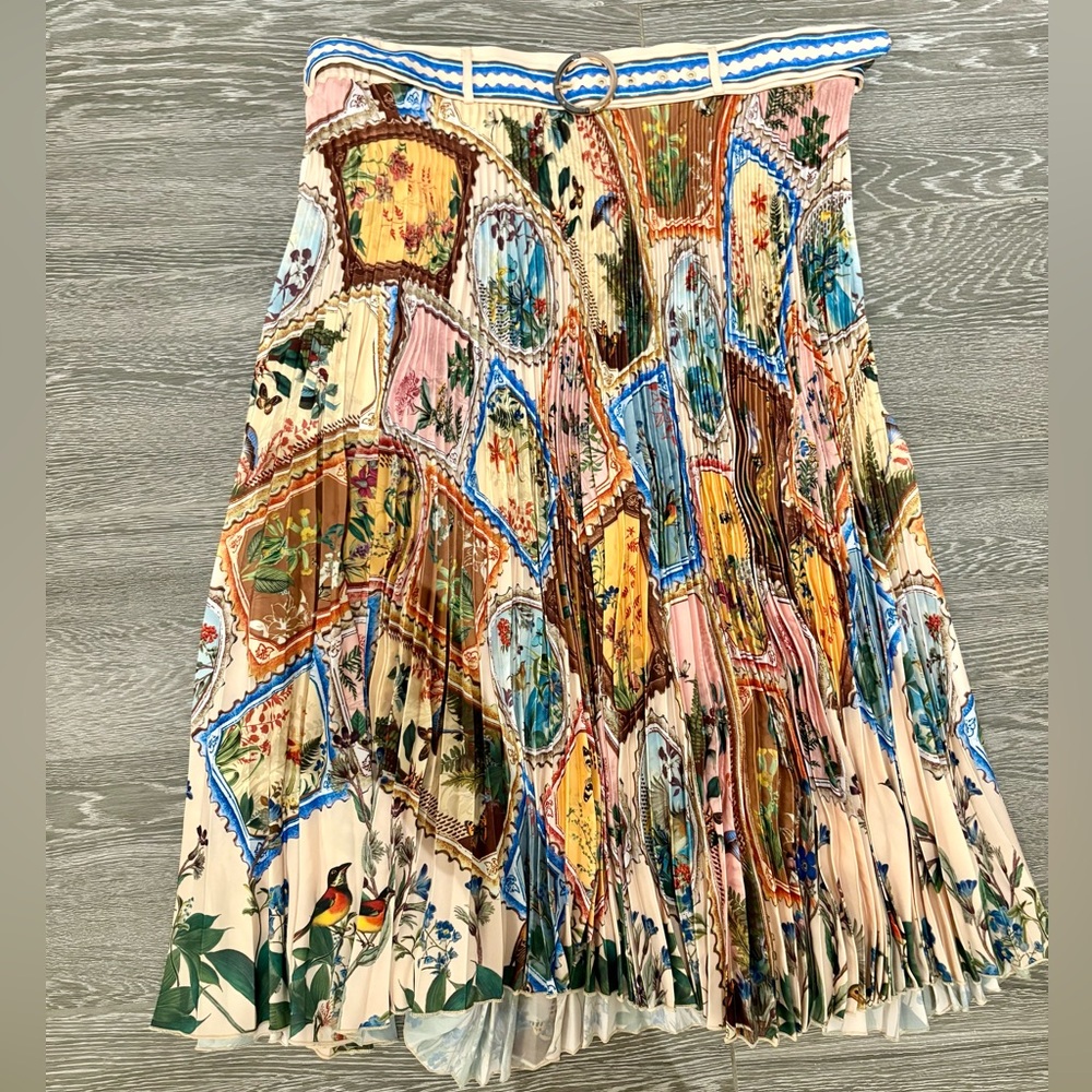 NWT Anthropologie Ranna Gill Pleated Midi Skirt Bird and Floral Print XL - Picture 5 of 11